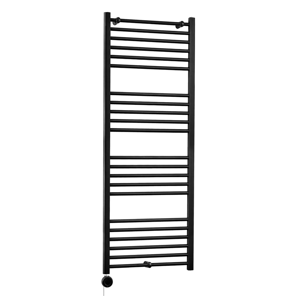 Milano Nero 800W Black Straight Bar Electric Heated Towel Rail ECOSO WiFi Element - 1600 x 600mm