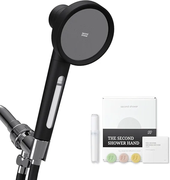 SecondShower Filtered Shower Hand | Clinically Proven for Skin Health, NSF Certified, SPA Grade High Pressure, Seoul Engineered Natural Filtration for Skin & Hair Care, Matte Black