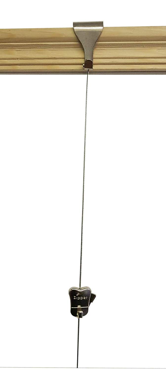 Stas Black|Yellow|Oak|Green|Grey Zipper Hook + Nickel Moulding Hooks + Steel Cable Wire Rope) Traditional Victorian Wooden Dado Rail Picture Hanging Kit (1 Meter (39") Cable Kit)