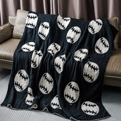 Soft Baseball Pattern Blanket Cozy Throw Blanket Perfect for Home Decor and Gift Giving Soccer Sports Blanket Plush Bedding Created for Adults Black 50x60