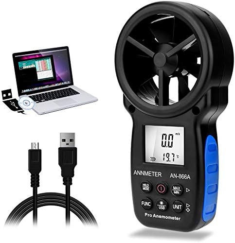 ANNMETER AN-866A Digital Anemometer, CFM Wind Speed Gauge, Air Flow Velocity Meter Measuring Wind Speed Temp Wind Chill Dew Point with Backlight