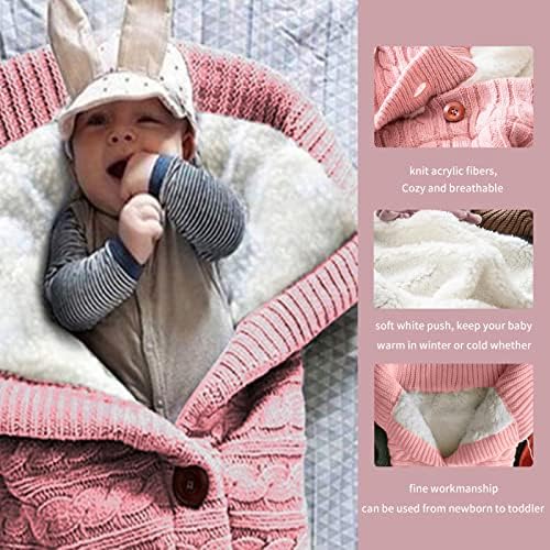 insular Warm Baby Sleeping Bag Envelope Winter Kid Sleepsack Footmuff Stroller Knitted Sleep Sack Newborn Knit Wool Swaddling Blanket (Beige) - 3