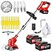 Xbzzgmg Cordless Strimmer, Adjustable Grass Trimmer Telescopic Lightweight Brush Cutter with 2 Batteries and 4 Blade Types of Garden Strimmer, Grass Cutter for Yard, Garden, Sidewalk Edges