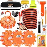 HLWDFLZ Car Emergency Roadside Kit, with Led Road Flares, Jump Cables, Towing Rope,...