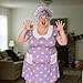 Mizelu 4 Pcs Halloween Fat Old Lady Costume, Fake Belly and Chest Fat Suit Includes Granny Wig Cap Glasses Pearl Necklace for Halloween Christmas Funny Cosplay Dress Up Party Stage Performance