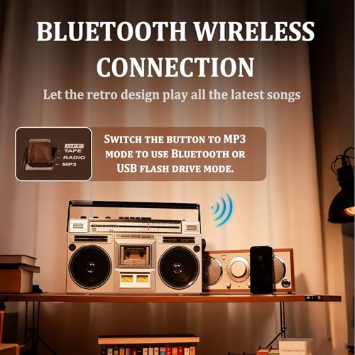 Retro Boombox with Bluetooth, 80s Style Cassette Player, AM /FM Radio ...