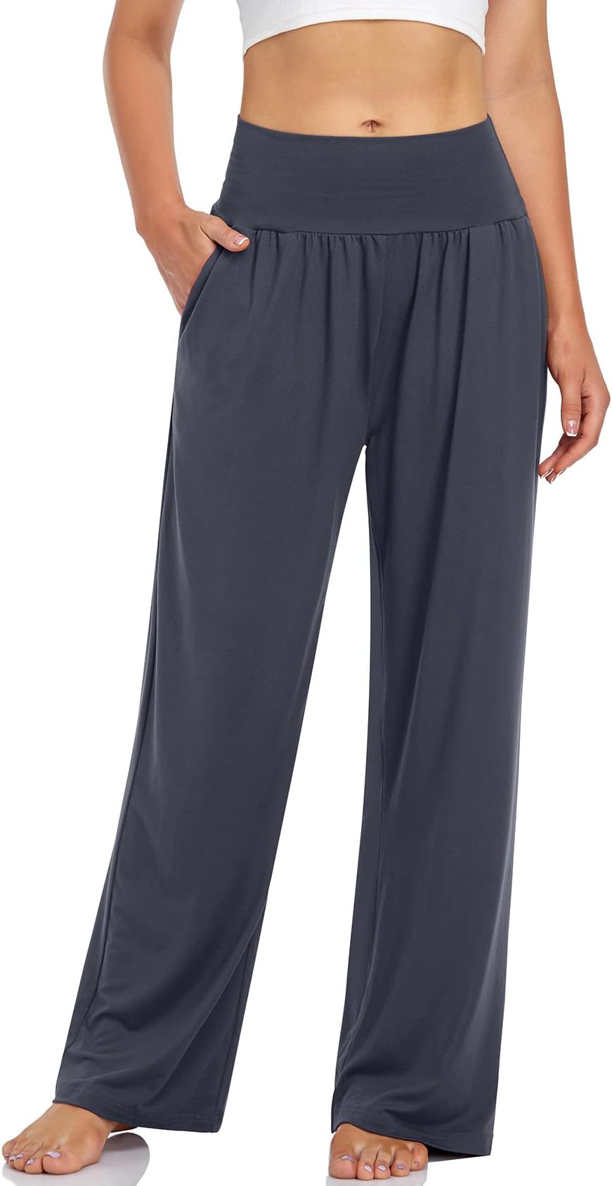 UEUWomen's Casual Loose Wide Leg Cozy Pants Yoga Sweatpants Comfy High Waisted Sports Athletic Lounge Pants with Pockets