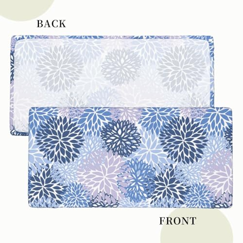 Fiokroo Blue Grey And Navy Chrysanthemum Flowers Tablecloth With Elastic Edge For 5ft Rectangle Table, Table Cloth Washable Table Cover For Kitchen Dining Party Outdoor Picnic Decoration, 60"L X 30"W by Fiokroo - Used condition - Image 2