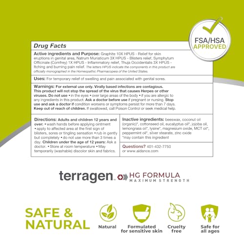 Image of Terragen HG Max Genital Sores Treatment Cream for Men & Women, Fast Outbreak Support, Soothes Genital Sores Symptoms, Itching, Burning, Tingling, with Natural Ingredients (14g)