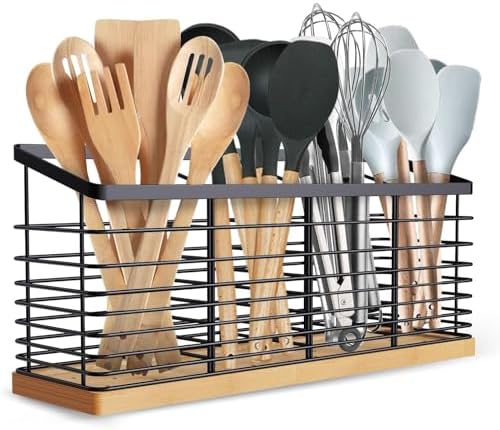 Suli Extra Large Kitchen Utensil Holder with 4 Compartments，Matte...
