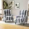 Hulala home upholstered wingback recliner chair set of 2 small adjustable footrest push back single reclining sofa mid century modern lounge armchair for living room bedroom readingstripe navy  urban country home decor