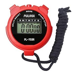 PULIVIA Sports Stopwatch, timer, lap split, digitale stopwatch met klok, kalender, alarm, stopwatch voor coaches, zwemmen, hardlopen, sport, training, rood