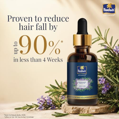 Image of Parachute Advansed Rosemary Essential Oil 30ml| 100% Pure | for Thick & Voluminous Hair | Moisturises dry hair, Reduces hair breakage, Improves hair Resilience, Promotes Healthy-Looking Hair