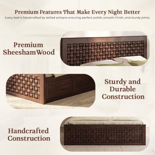 Image of WOODLAB Furniture Solid Sheesham Wood Niwar King Size Bed with Hydraulic Storage Wooden Double Bed Furniture Palang for Bedroom Living Room Home (Walnut Finish)