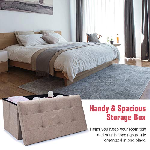 image for WoneNice Linen Folding Storage Ottoman Bench, Storage Chest Footrest P