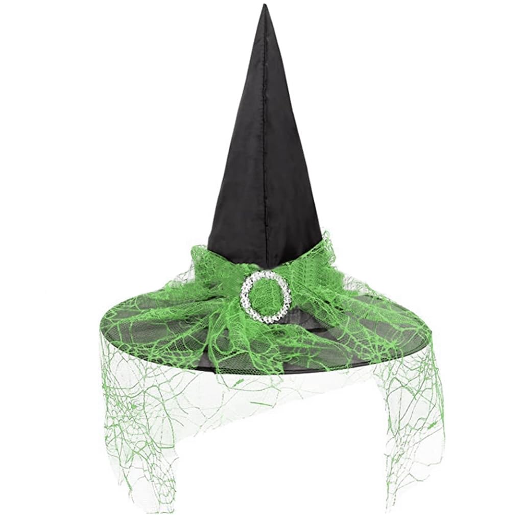 Party Hats Witch Hat with Veil Adult Costume Wizard Hat Magican Hat Halloween Witch Hat Fashion Solid Hat Green