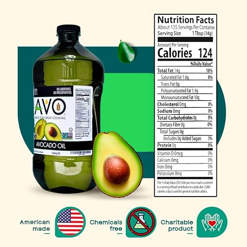 Image of AVO Bulk Avocado Oil for Cooking (67.6 fl oz), Non-GMO Certified, No Preservatives, High Smoke Point 500F, Neutral Flavor, Gluten-Free, Plant-Based, OU Kosher