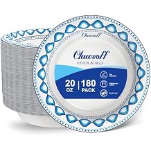 Clawsoff 20 oz 180 Pack Paper Bowls Bulk, Soak Proof Heavy Duty Paper Bowls, Cut Proof Small Soup Bowl, Disposable Bowl for Party, Birthday and Picnic