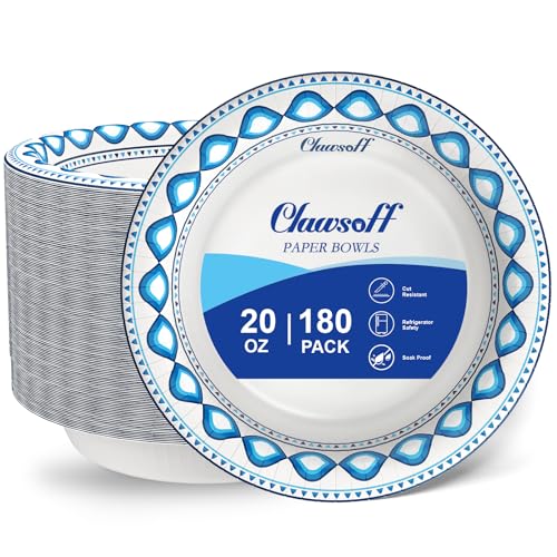 Clawsoff 20 oz 180 Pack Paper Bowls Bulk Heavy Duty Disposable Bowls Blue