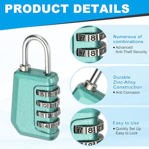 Image of MECCANIXITY Combination Lock, 4 Digit Padlock Combination Outdoor Waterproof Locker Lock for Gym Luggage Home Sports Hasp Storage, Pearl Green Pack of 1