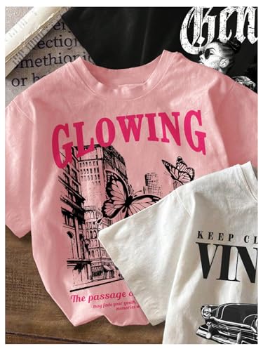 GORGLITTER Girl's 3 Pack Graphic Tees Short Sleeve Crew Neck Summer Cute T Shirts Tops4