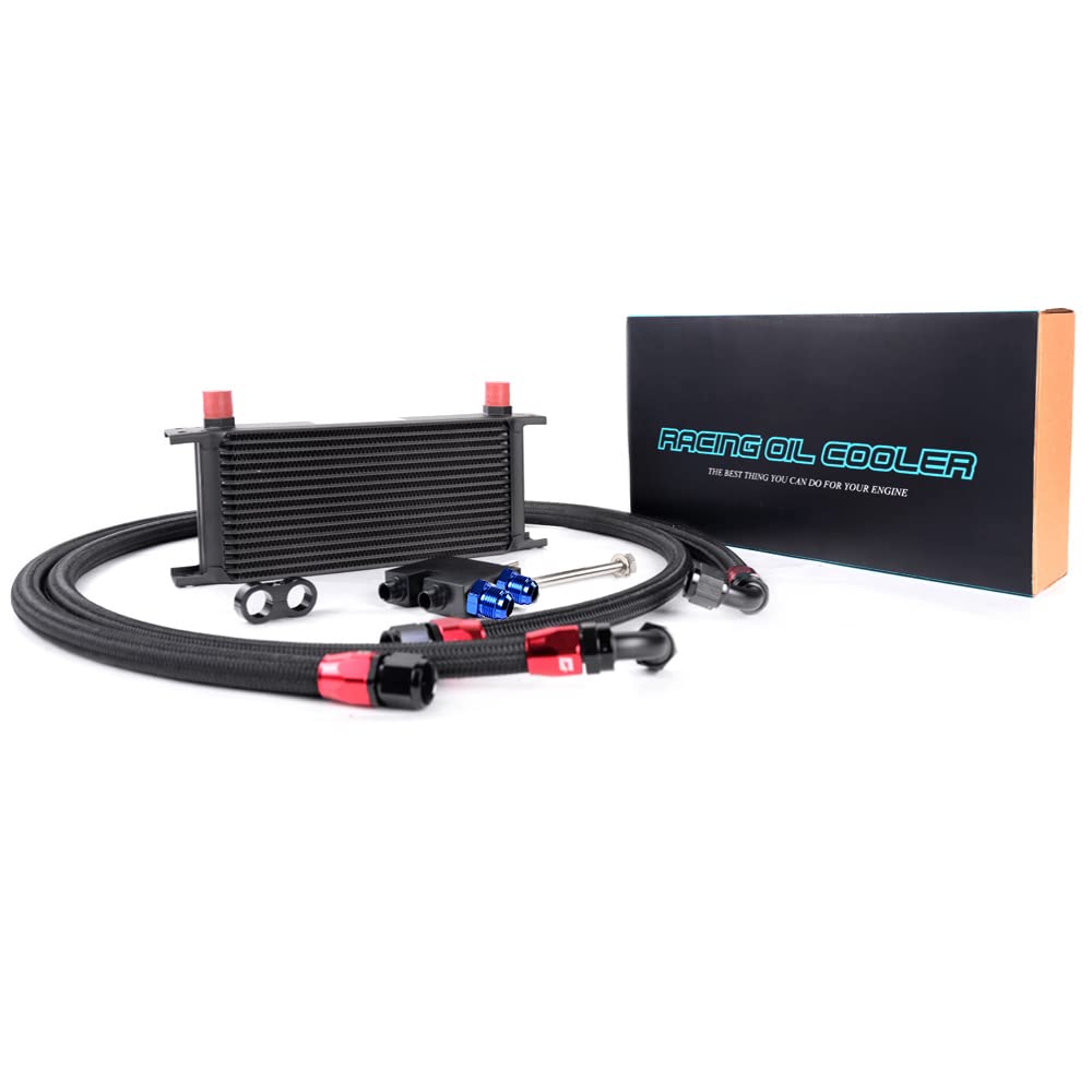 PIT66 16 Row AN10 Engine Oil Cooler Kit, Compatible with BMW N54 Engine Twin Turbo 135 E82 335 E90 E92 E93 Black