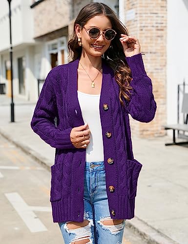 MISSKY Women's Open Front Cardigan Sweater with Pockets Long Sleeve Cable Knit Button Loose Cardigan Sweater Outwear3