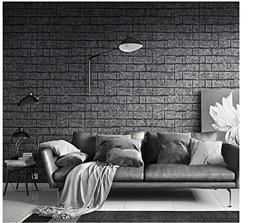 Papier peint briques gris foncé 3D intissé gaufré pour chambre et salon