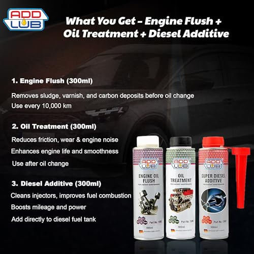 Image of ADD LUB Diesel Additive and Oil Treatment and Engine Flush for Cars & Motorbike 300ML Each