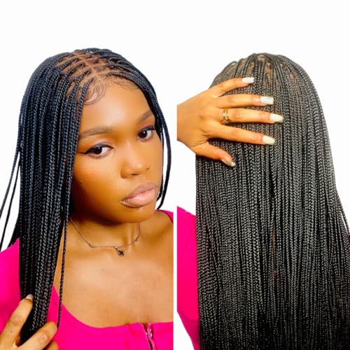 RITA – African Braided, Premium Full Lace Black Knotless Braided Wig for Women (28 Inches)