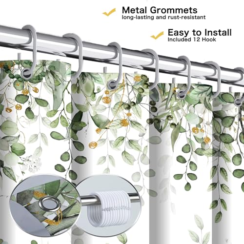 Ptrxobj Sage Green Eucalyptus Leaves Shower Curtain, Watercolor Plants Foliage Floral Bathroom Curtains, Cottagecore Waterproof Botanical Fabric Cloth Shower Curtain Set with Hooks 72X72 Inch by Ptrxobj - Used condition - Image 5