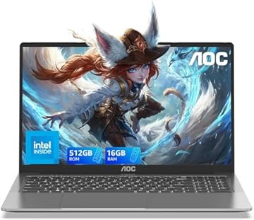 AOC 2025 15.6'' PC Portatile, Alder Lake-N97 Fino a 3,6 GHz 16GB RAM 512GB M.2 SSD Laptop Computer 2.4G/5G WiFi,BT5.2,USB3,2, HDMI,Tipo C