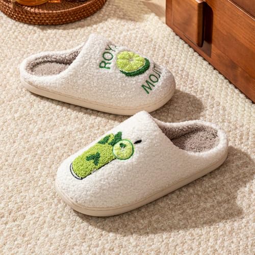Image of Espresso Martini Slippers for Women Men，Fuzzy Warm Martini Glasses Slippers，Funny Soft Creative Design House Shoes