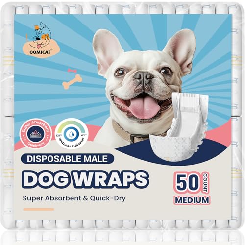 Image of Disposable Dog Diapers Male M, Breathable Male Dog Wraps with Color Change Strip, Durable Belly Bands for Male Dogs Medium Breeds