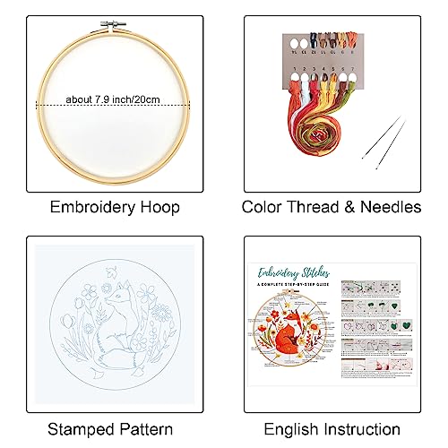 Image of Louise Maelys Autumn Fox Embroidery Kit for Beginners Floral Craft | Cross Stitch Kits Offer Complete Set for DIY Lovers. Needlepoint Kit for Adults to Enjoy Relaxing Crafts, Gifts and Creative