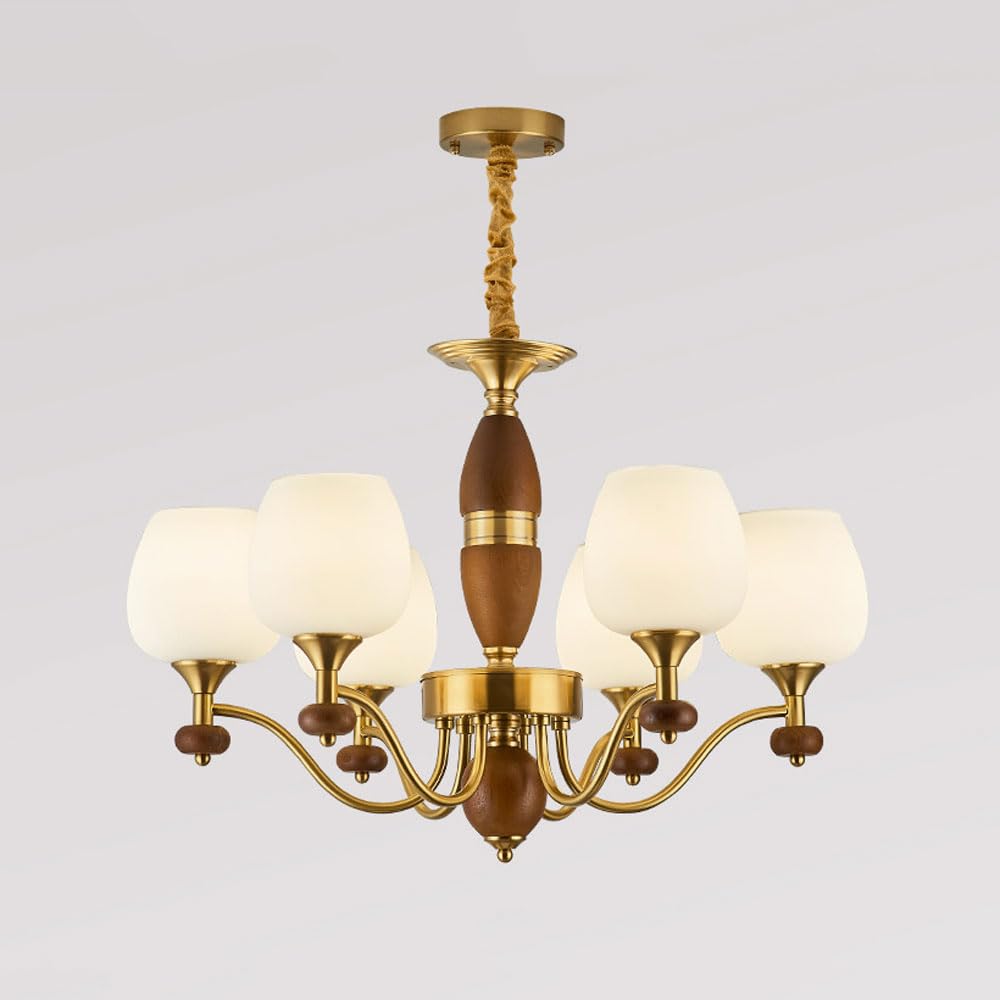Suspension rétro bois massif 6 lampes pour une ambiance de salon cosy
