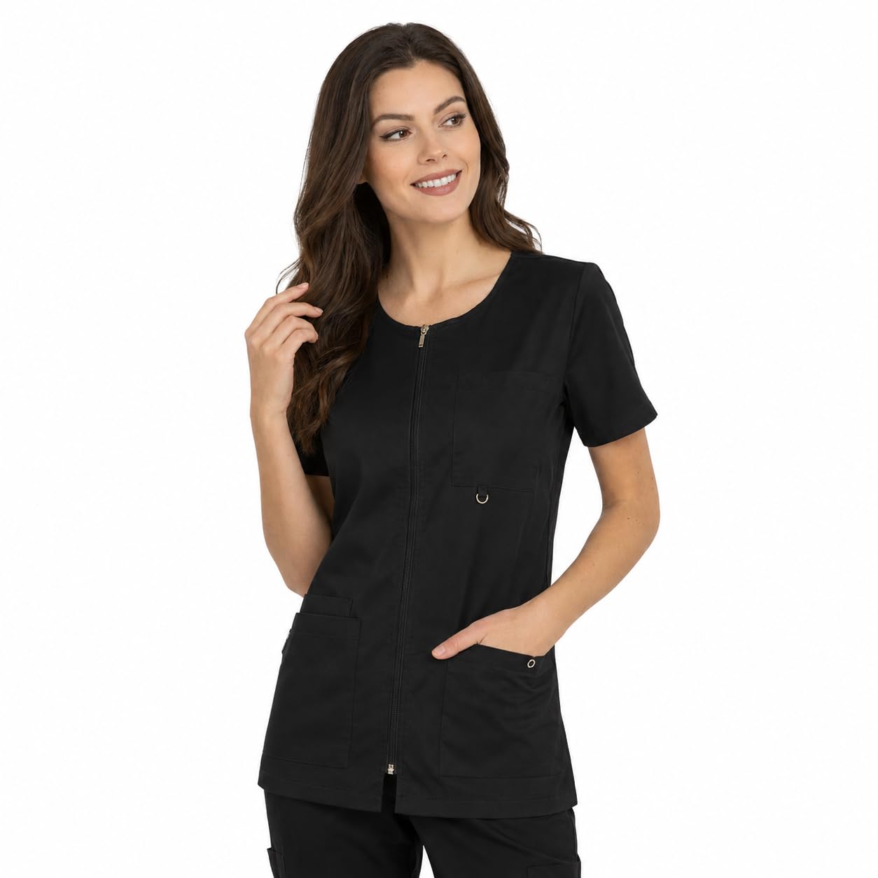 B-well Stella Kasacks Veste de soin pour femme avec fermeture éclair, à manches courtes, 4 poches