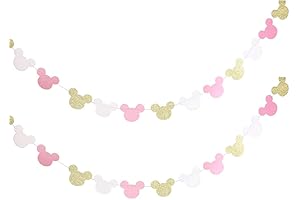 2pcs 6.5 Feet Pink and Gold Glitter Mouse Garland Banner for Minnie Theme Party Supplies