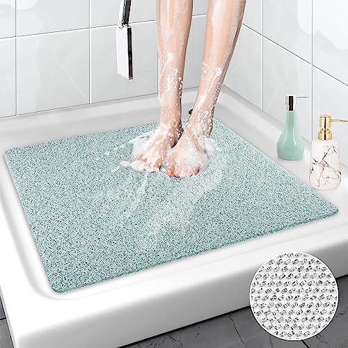 Square Loofah Shower Mat 60 x 60 cm, Non Slip Loofah Bath Mat with Excellent Drain for Inside ...