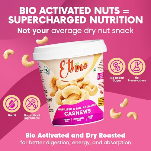 Image of Ethno Bio-Activated Jumbo Cashews (7-Pack) - Premium Roasted & Sterilised Cashews - Fresh Kaju Dry Fruits - No Added Sugar, Oil-Free, Heart-Healthy Clean Energy Snack for Adults (210g