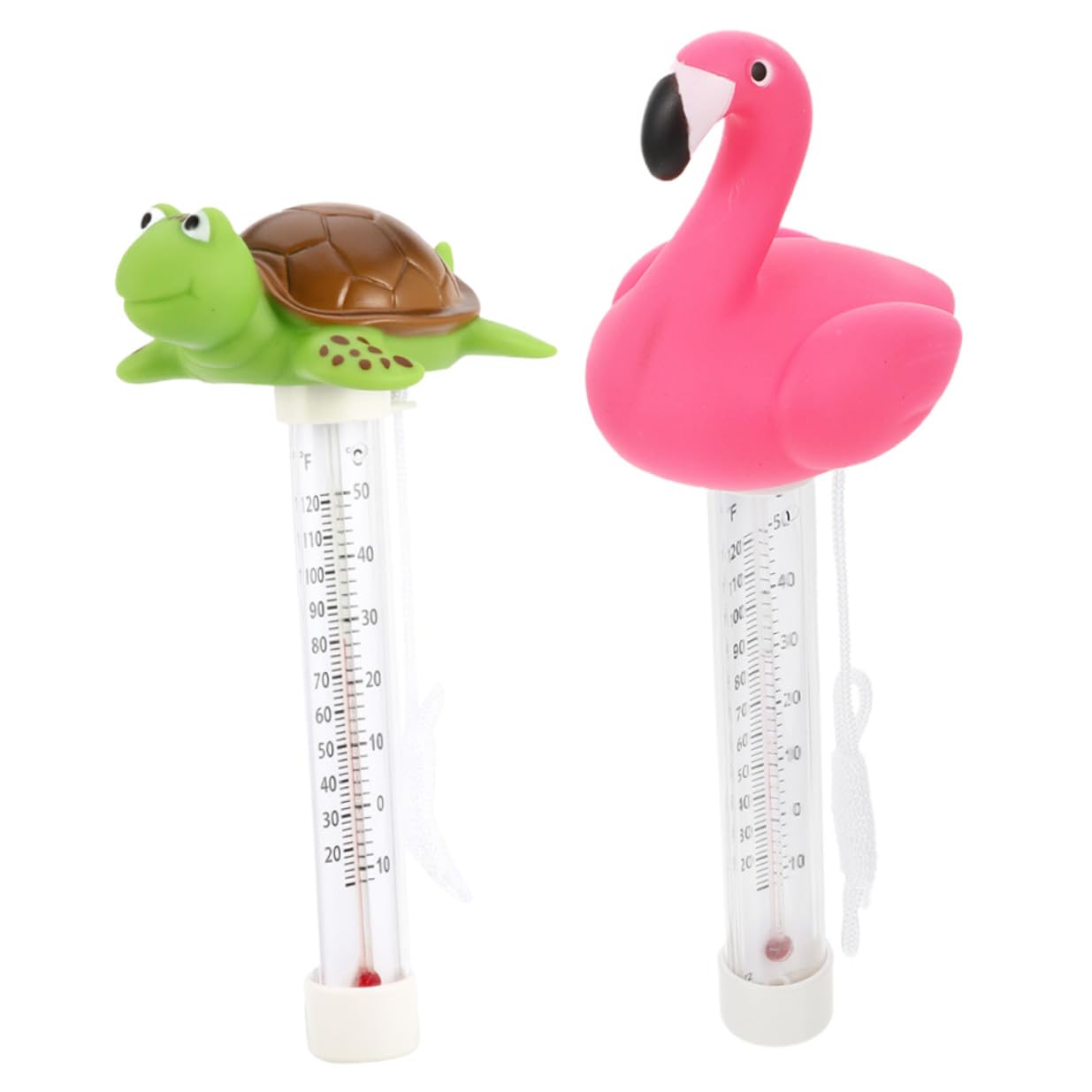 2pcs Floating Swimming Pool Thermometer Water Temperature Measuring Tool for Indoor Outdoor Pools Cold Plunge with Flamingo and Turtle Design