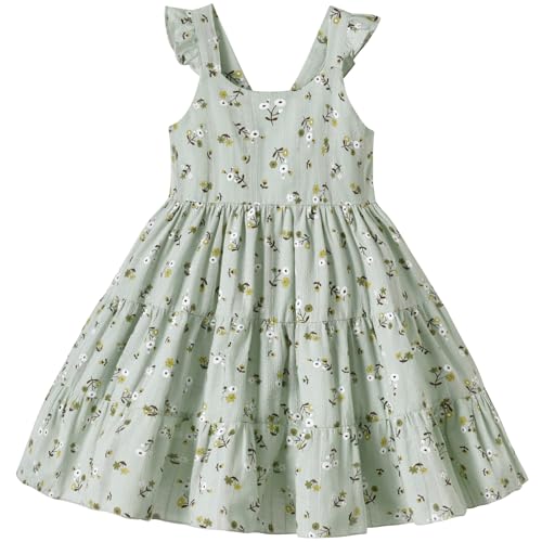 Toddler Dress Flutter Sleeveless Princess Cotton Summer Floral Dresses
