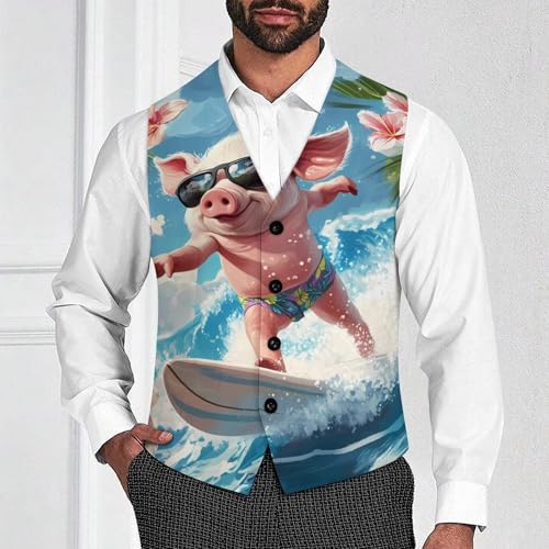 Pigs Surfing Mens Slim Fit Suit Vest Dress Waistcoat Casual Business Vest2