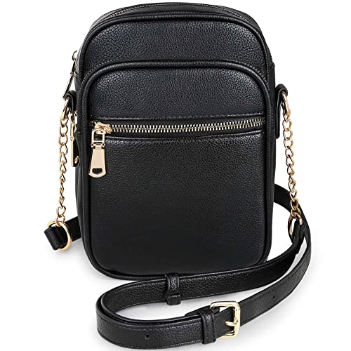 AIJCOR Small Crossbody Bags for Women, Soft Leather Phone Purse with Multi Pocket, Lightweight Cell Phone Purse Black Phone Bags for Women with Detachable Adjustable Strap for Travel
