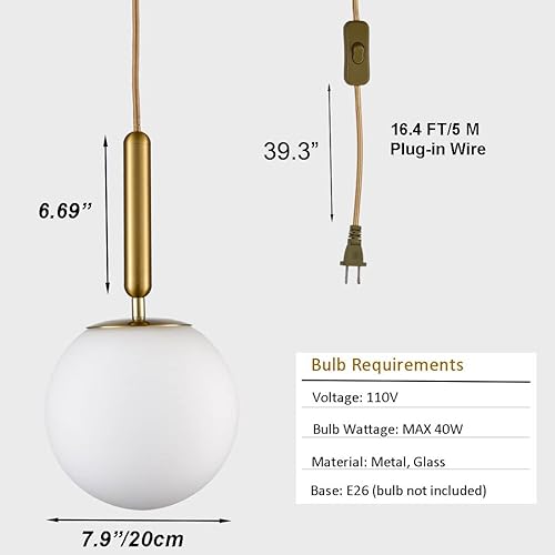 Miniatura 6 de DIRYZON Iluminación colgante de mediados de siglo con cable, lámpara de araña dorada, lámpara colgante grande para dormitorio, sala de estar (8
