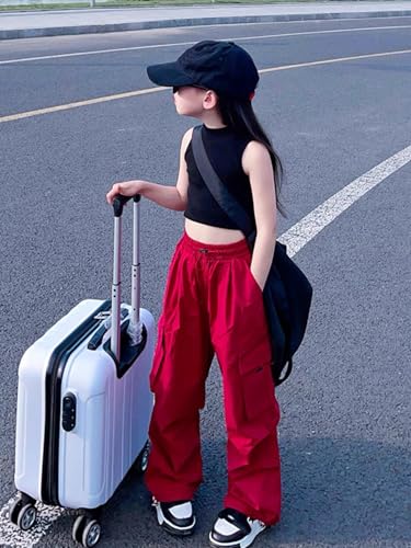 Image of Girls Cargo Pants Elastic Waist Drawstring with Pockets Pants