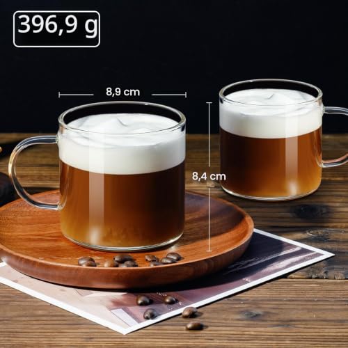 ParaCity Klare Teegläser 420ML, Kaffeegläser aus Glas 2er-Set, große Teegläser mit Henkel, Latte Macchiato Gläser, Teetasse Set für Heiß-/Kaltgetränke, Latte, Cappuccino, Tee, Saft – Bild 2