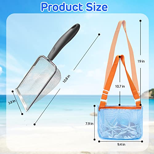 Okgd 2 Pcs Beach Mesh Shovel With 2 Pcs Mesh Bag Seashell Bag For Shells Collecting,Shark Tooth Sifter Dipper For Boys And Girls #TOP1