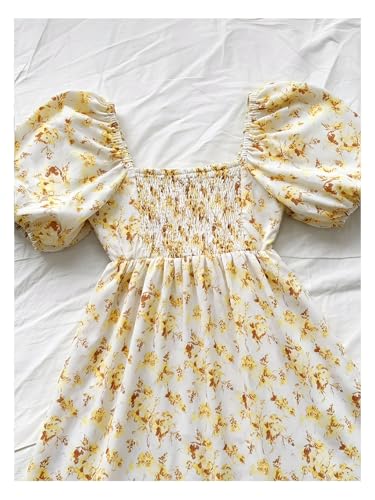 Image of Floerns Women's Floral Dress Puff Sleeve Dress Square Neck Summer Vacation Picnic Mini Dresses
