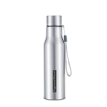SIGNORA WARE Blaze Stainless steel Water Bottle | Reusable | Dishwasher Safe | Wide Mouth | Freezer safe | Ideal for Office Use | Great for Camping | Sports & Outdoor Activities ( 1 Ltr | Steel ) - image, photos